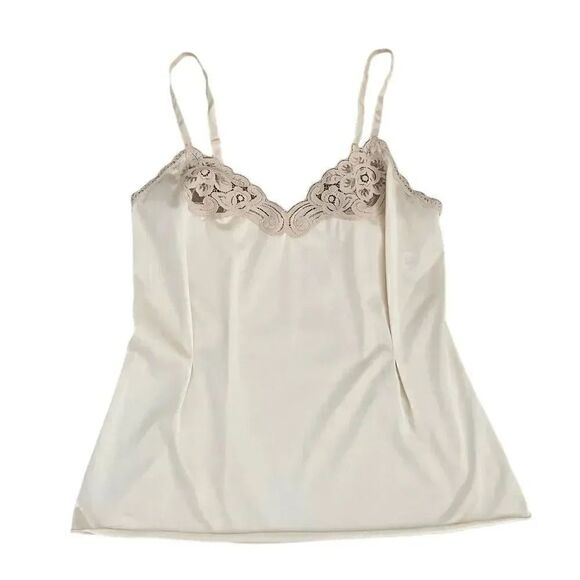 Vintage Vanity Fair Camisole, Rose Lace Embroidered Adjustable Straps  Sz 32 - Picture 7 of 11